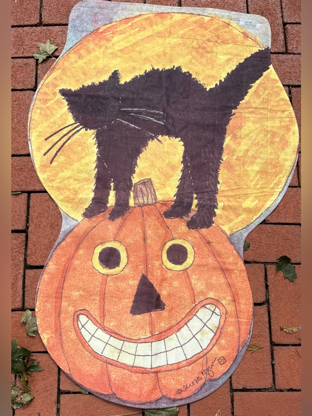 VTG Toland Home Garden Halloween
House Flag Black Cat Pumpkin Moon Lisa Kaus